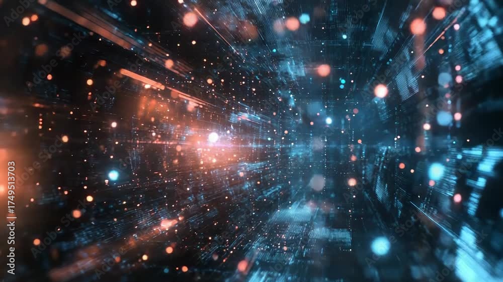Wall mural Digital data flowing through abstract cyberspace tunnel