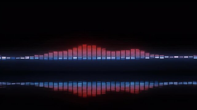 Abstract Background 3D Sound Waveform Illustration Red Blue Neon Lights