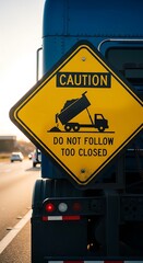 Caution Sign on Truck - Do Not Follow Too Closely.