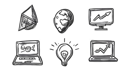 Business doodle sketch icons set vector illustration art