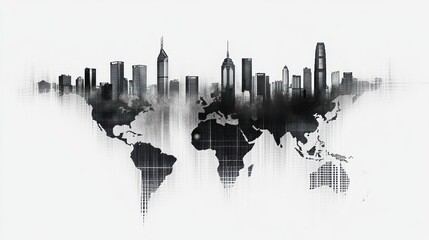 Obraz premium World map cityscape overlay, global urban design, background