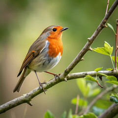 Vibrant Robin on Branch &ndash; Elegant Wildlife with Sharp Focus and Soft Bokeh
