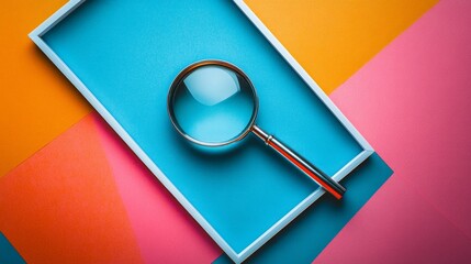 A magnifying glass on a colored background, symbolizing research and attention to detail. Useful for articles on scientific research, analytics, education, and creative projects.