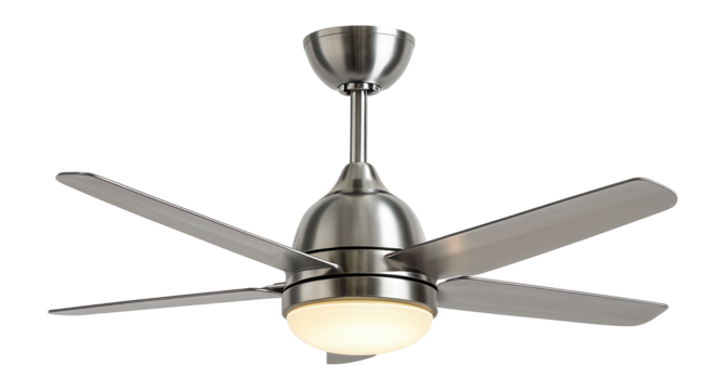 A remote-controlled LED ceiling fan light for large living spaces.