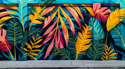 Vibrant tropical mural brings bold colors to urban street art scene