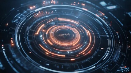 Futuristic circular user interface displaying digital data processing - Powered by Adobe