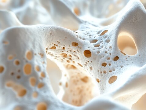 This is a close up view of spongy bone tissue structure with small holes.