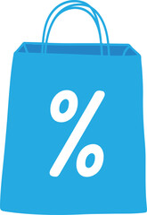  Blue shopping bag with percentage discount tag isolated on transparent background .