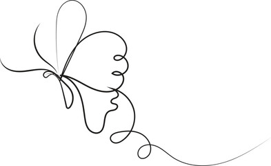 Delicate hand drawn abstract butterfly with swirling lines on a clean white background