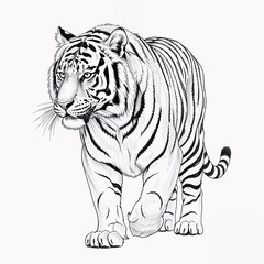 Naklejka premium Sketch beautiful tiger on a white background
