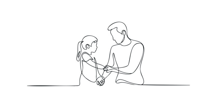 Father and daughter holding hands in simple line art style - Powered by Adobe