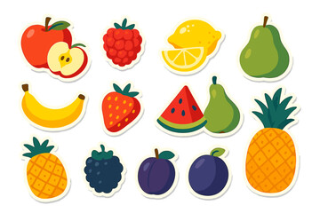 Assortment of fresh organic fruits and berries including apple banana lemon and pineapple