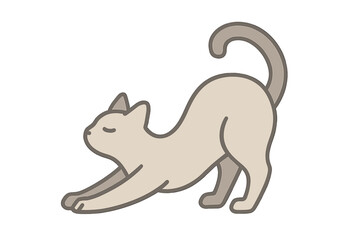 Stylized domestic cat stretching in a relaxed pose with closed eyes on a clean white background