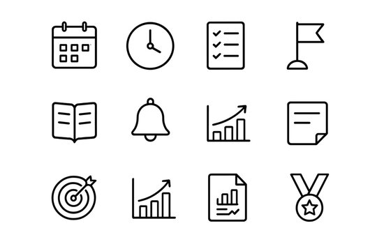 Corporate Restructuring Icons. Leadership in action during corporate restructuring. Line outline icon set of