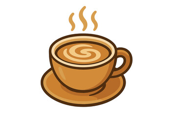 Warm beverage in a ceramic mug with steam rising from the hot liquid on a saucer