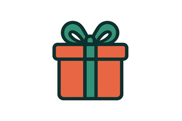 Simple wrapped present box tied with a decorative ribbon and bow on a white background