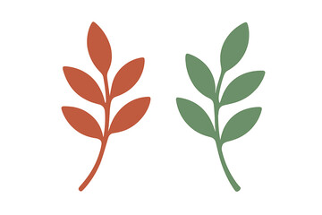 Minimalist botanical motif of two stylized branches with leaves in earthy green and terracotta