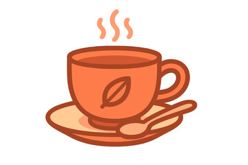 Minimalist steaming hot cup of tea or coffee on a saucer with a spoon