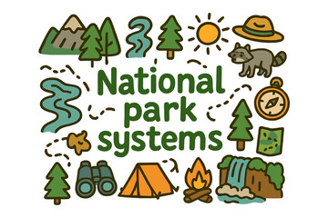 Fototapeta premium National Park Doodle. National park systems. Hand-drawn doodle illustration of National park systems. mountain