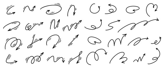 Bounce, quirky squiggly arrow lines with spiral and twist designs. Playful jump hand drawn elements. Includes ball motion paths for sports. Vector illustration isolated