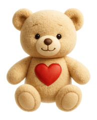 A soft teddy bear with a heart for a child's playroom in a duplex.