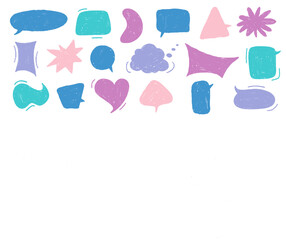 Crayon doodle speech bubble collection. Hand drawn chalk talk Frames. Cute text box set for Chat and Stickers