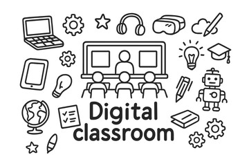 Digital Classroom Doodling. Digital classroom. Hand-drawn doodle illustration of Digital classroom. In the