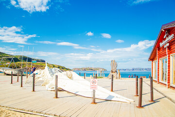 Whale skeleton in the village of Teriberka on the Barents Sea coast.