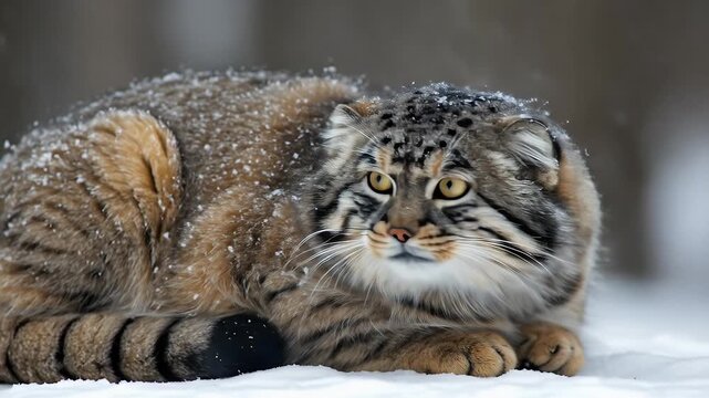 Pallas Cat Close-up Snowfall Wildlife Portrait Realistic
