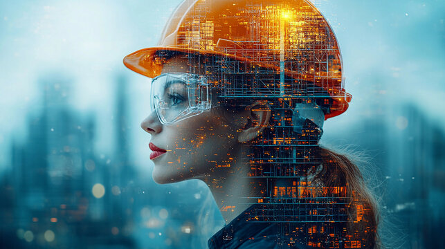 Digital construction illustration featuring a female engineer Generative AI - Powered by Adobe