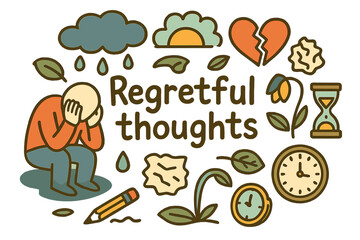 Fototapeta premium Regretful Thoughts Doodle. Regretful thoughts. Hand-drawn doodle illustration of Regretful thoughts. person