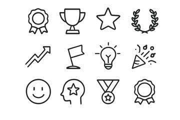Financial Planning Icons. Financial planning. Line outline icon set of Financial planning: award ribbon,