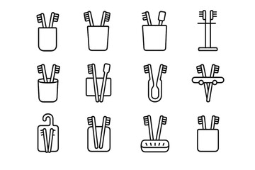 Toothbrush Holder Icons. Toothbrush holder. Line outline icon set of Toothbrush holder: modern design,