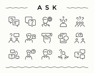 Ask icon set. Discussion modern vector illustration. Outline icons pack. Answer icon set. Vector illustration. Pixel perfect.