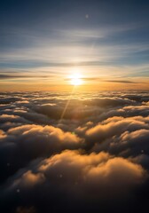 Golden Hour Above the Clouds - A Serene Aerial View at Sunset.