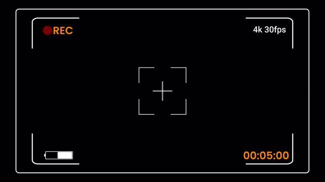 Camera Viewfinder Recording Screen Overlay 4K Loopable. Digital Camcorder Display with REC Indicator and Timecode