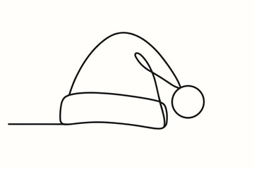 Fototapeta premium Minimalist continuous line drawing of santa hat with pom-pom