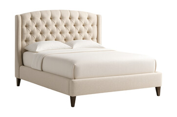 Queen-sized bed with tufted fabric rails for an elegant bedroom setting.