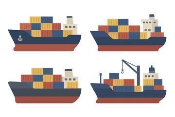 Obraz premium Illustrations of cargo ships with colorful containers