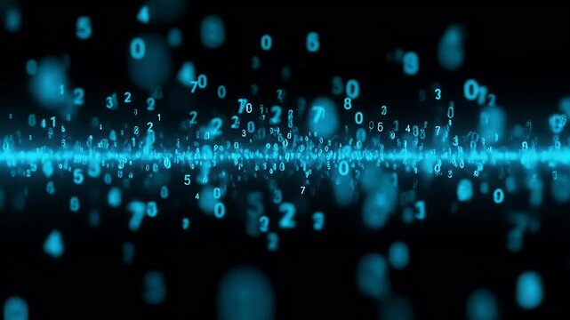 Abstract Blue Digital Numbers Flowing Background 3D Rendering