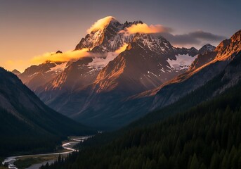 Majestic Mountain Peak at Sunset - A Scenic Landscape.