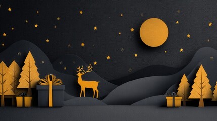 golden reindeer and gifts at night,