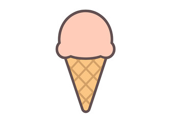 Single scoop pink ice cream in waffle cone icon