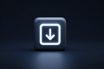 Modern square icon with rounded corners featuring a downward arrow outline and glowing border on a sleek black background for contemporary design projects