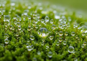Dew Drops on Moss - A Microscopic World of Natures Beauty.