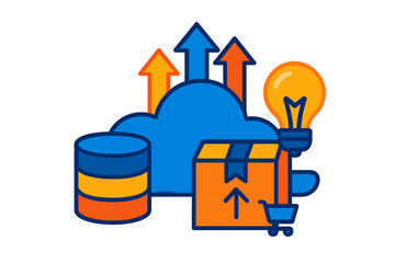 Cloud data storage database upload and business idea concept icons