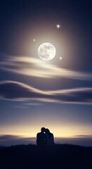 Romantic Silhouette Under Moonlight - A Couples Nighttime Serenity.
