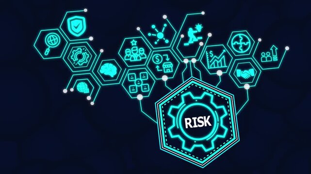 RISK Concept Illustration Depicting Risk Assessment, Management Strategies, Threat Analysis, Business Continuity, and Mitigation Plans for Organizational Security and Success.