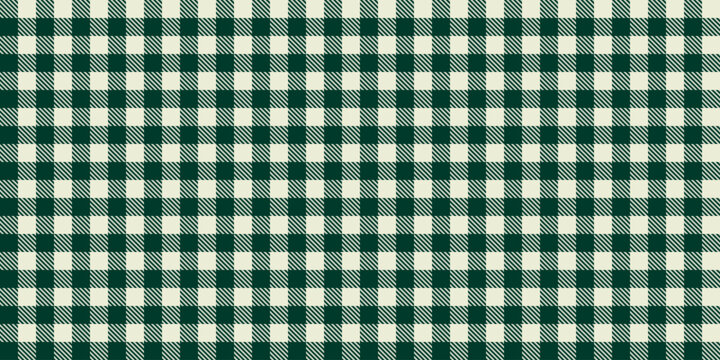Seamless vector pattern with dark green and cream buffalo plaid checks, traditional tartan textile texture, classic rustic design for winter fashion, crafts, backgrounds, wrapping, holidays