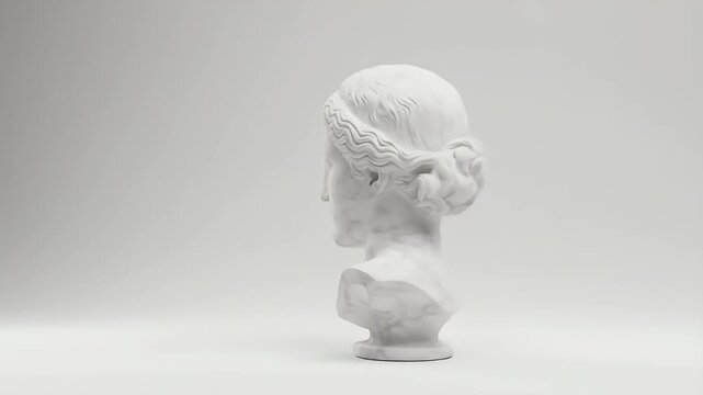Realistic 3D Rendering of a White Marble Bust of a Woman on a White Background